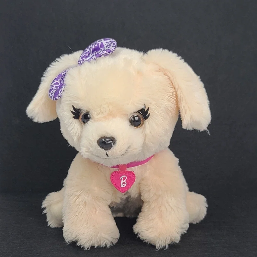 Mattel Barbie Plush Puppy Toy Purple Bow Kiss Care Pet Vet Barking Beige 10